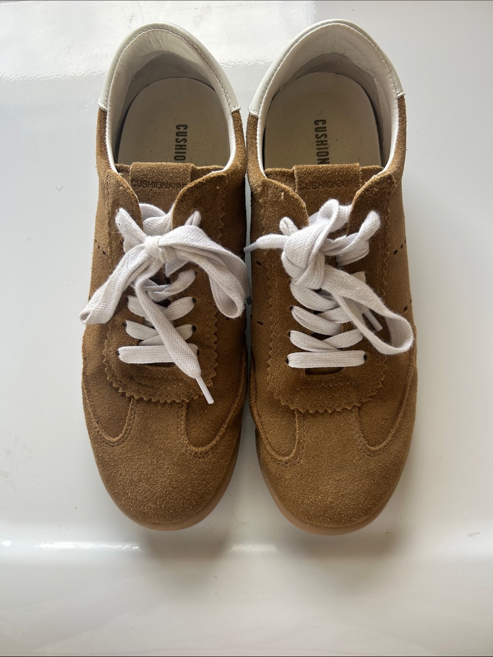 Women’s Brown Suede Lace-Up Sneakers with White Accents